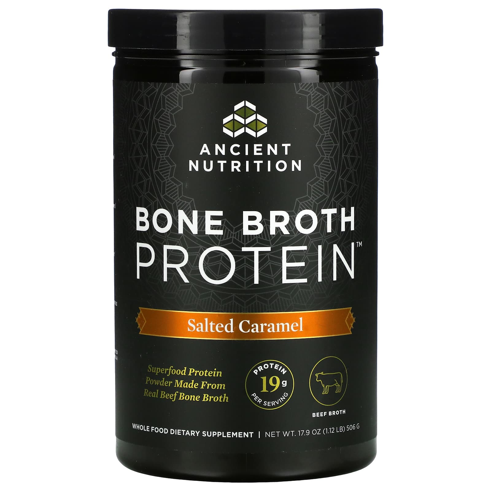 Ancient Nutrition, Bone Broth Protein Beef Salted Caramel, 17.8 Oz UPC 816401022448 | HiLife Vitamins