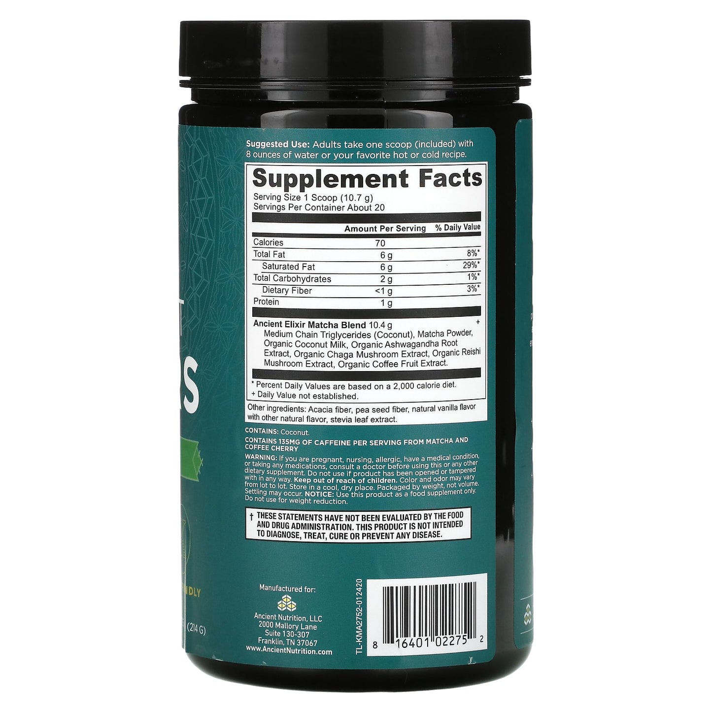 Ancient Nutrition, Ketomatcha, 8.5 Oz UPC 816401022752 | HiLife Vitamins