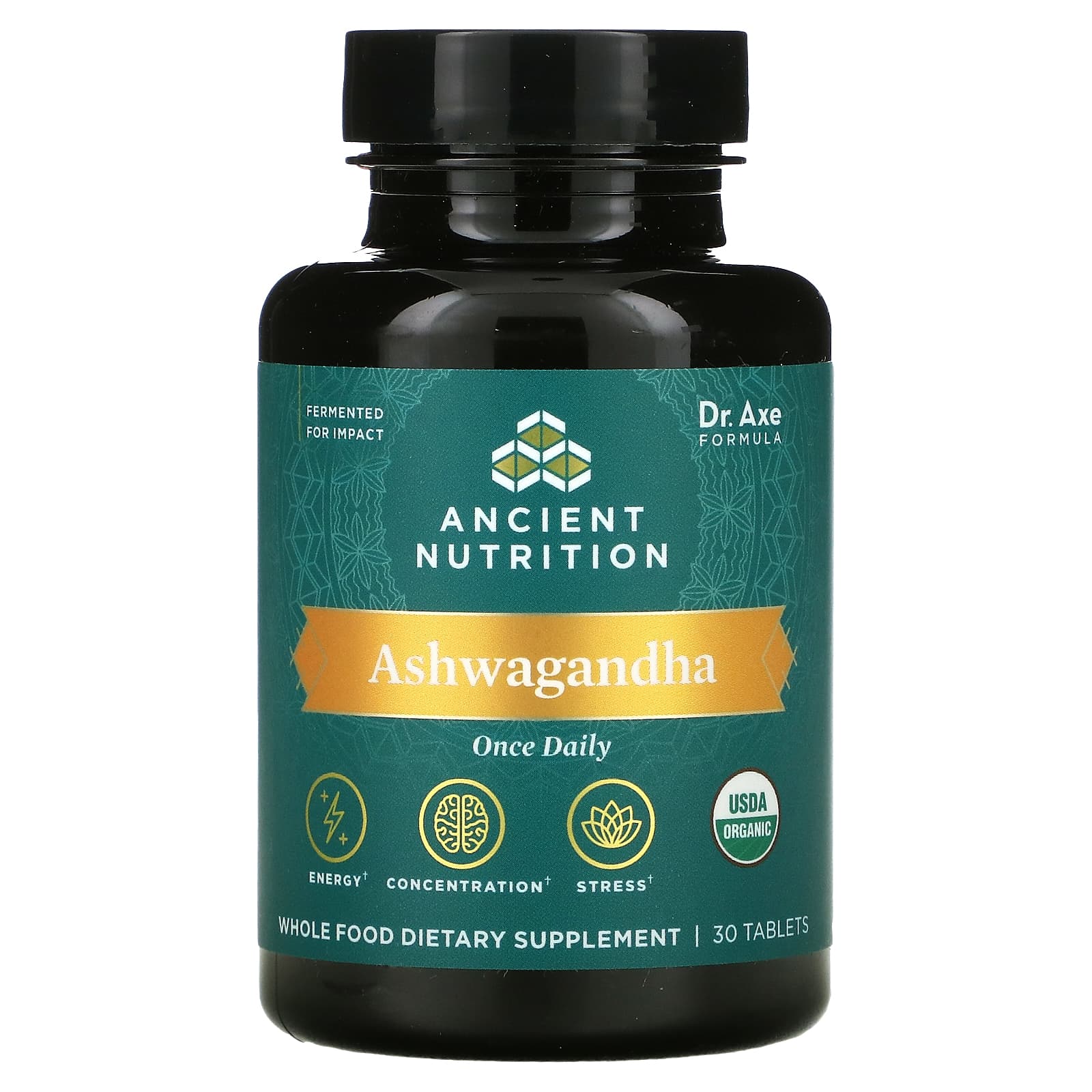 Ancient Nutrition, Ashwagandha, 30 Tablets UPC 816401025456 | HiLife Vitamins