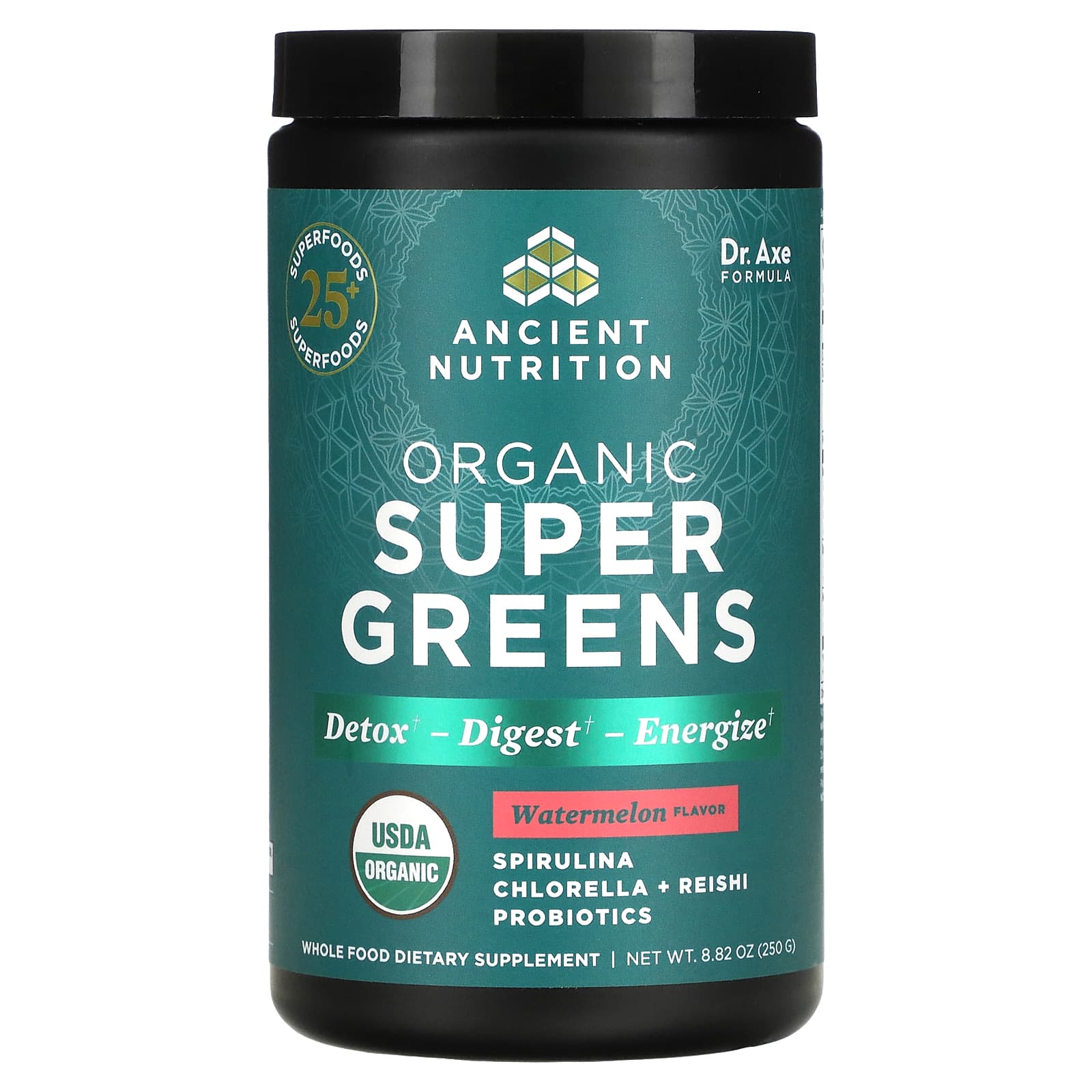 Ancient Nutrition, Organic SuperGreens, Watermelon Flavor, 8.82 oz UPC 816401025746 | HiLife Vitamins