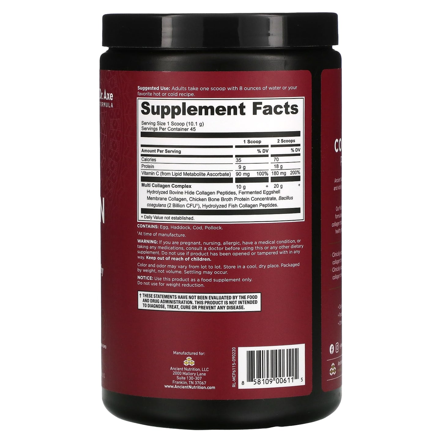 Ancient Nutrition, Multi Collagen Protein Powder, 16 Oz UPC 858109006115 | HiLife Vitamins