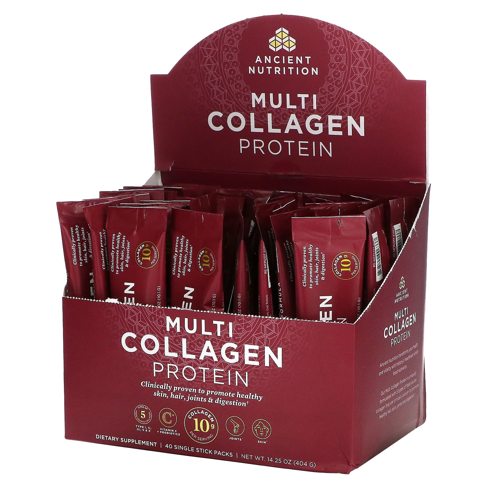 Ancient Nutrition, Multi Collagen Protein Packet Tray, 40 Servings Packet UPC 858109006320 | HiLife Vitamins