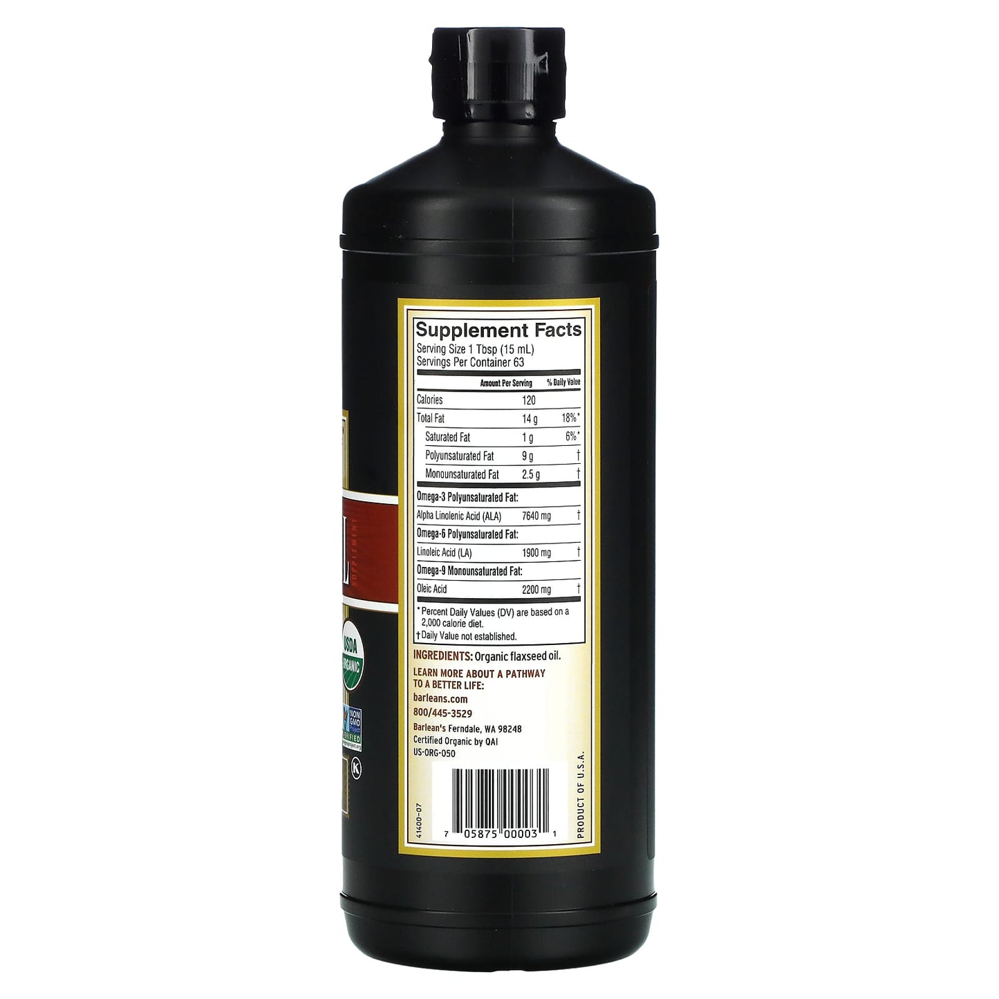 Barlean's, Flax Oil, 32 Oz UPC 705875000031 | HiLife Vitamins