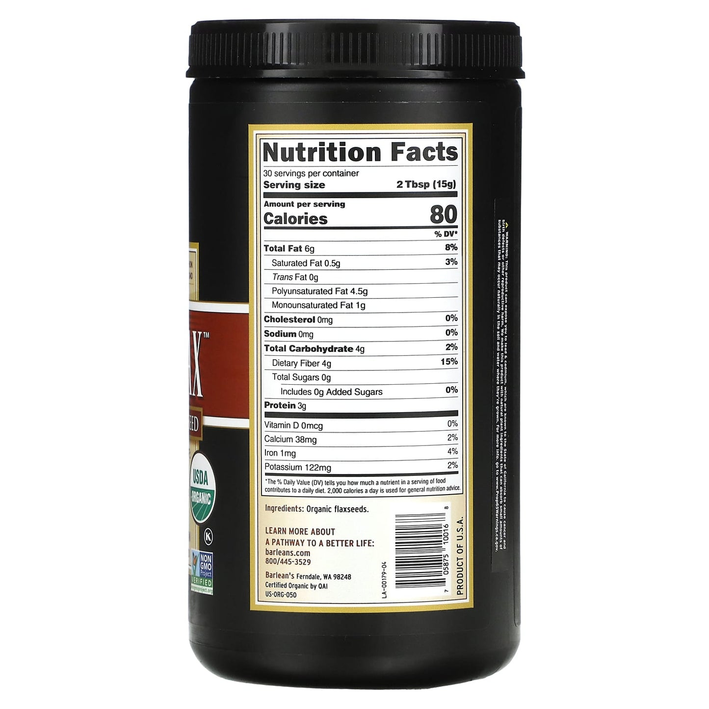 Barlean's, Organic Forti-Flax™, Premium Ground Flaxseed, 16 oz (454 g) UPC 705875100168 | HiLife Vitamins