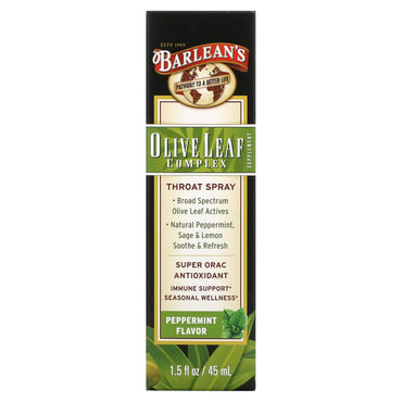 Barlean's, Olive Leaf Complex Throat Spray Peppermint Flavor, 1.5 Oz UPC 705875700023 | HiLife Vitamins