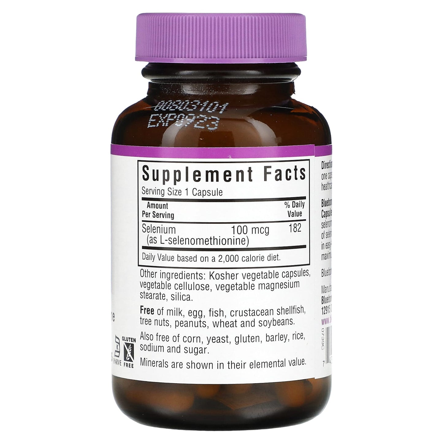 Bluebonnet, Selenium 100 Mcg, 90 Vegetarian Capsules UPC 743715007390 | HiLife Vitamins