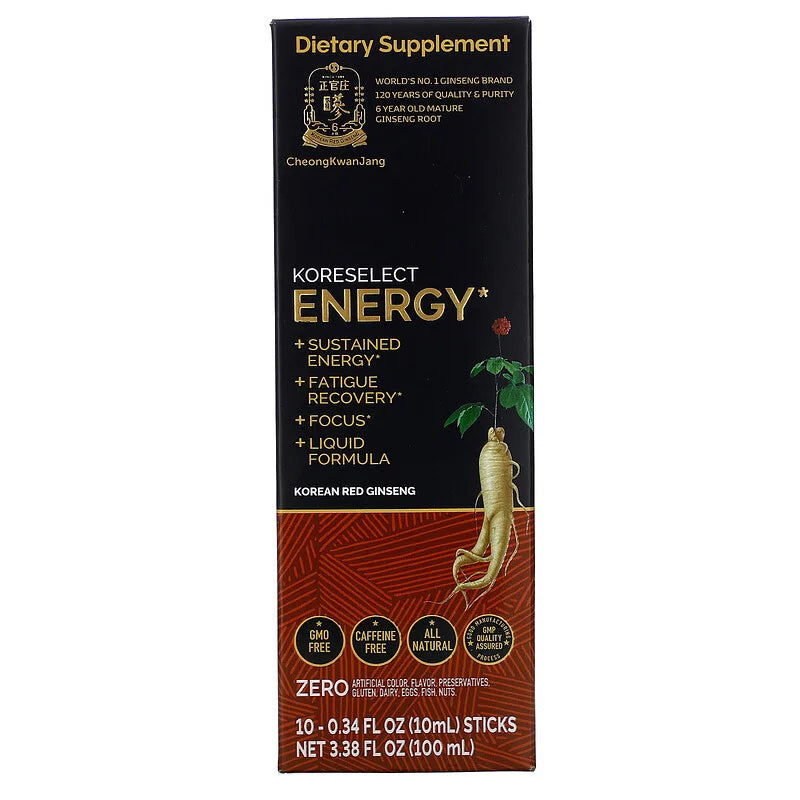 Cheong Kwan Jang, Koreselect, Energy, 10 Sticks, 0.34 Fl Oz UPC 819079012322 | HiLife Vitamins