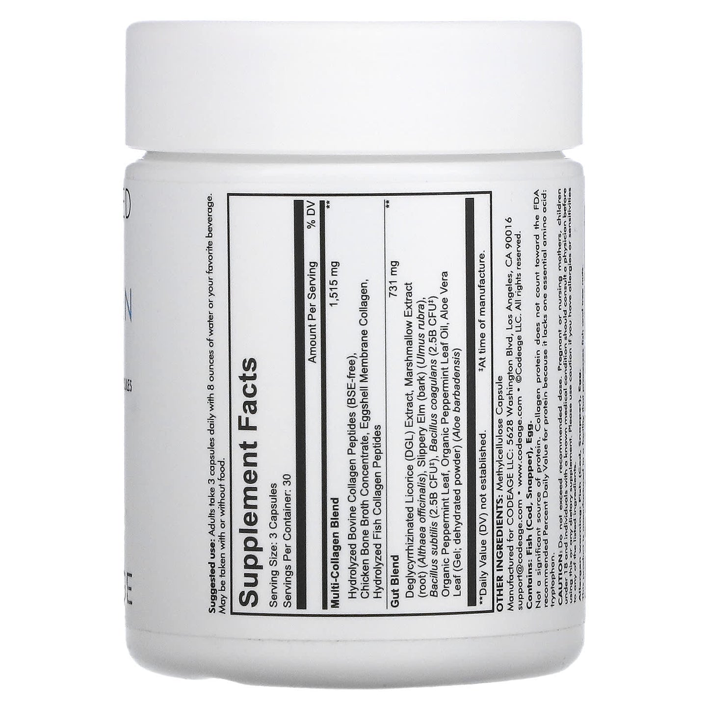 Codeage, Multi Collagen Capsules + Gut Blend, 90 Capsules UPC 850026121162 | HiLife Vitamins