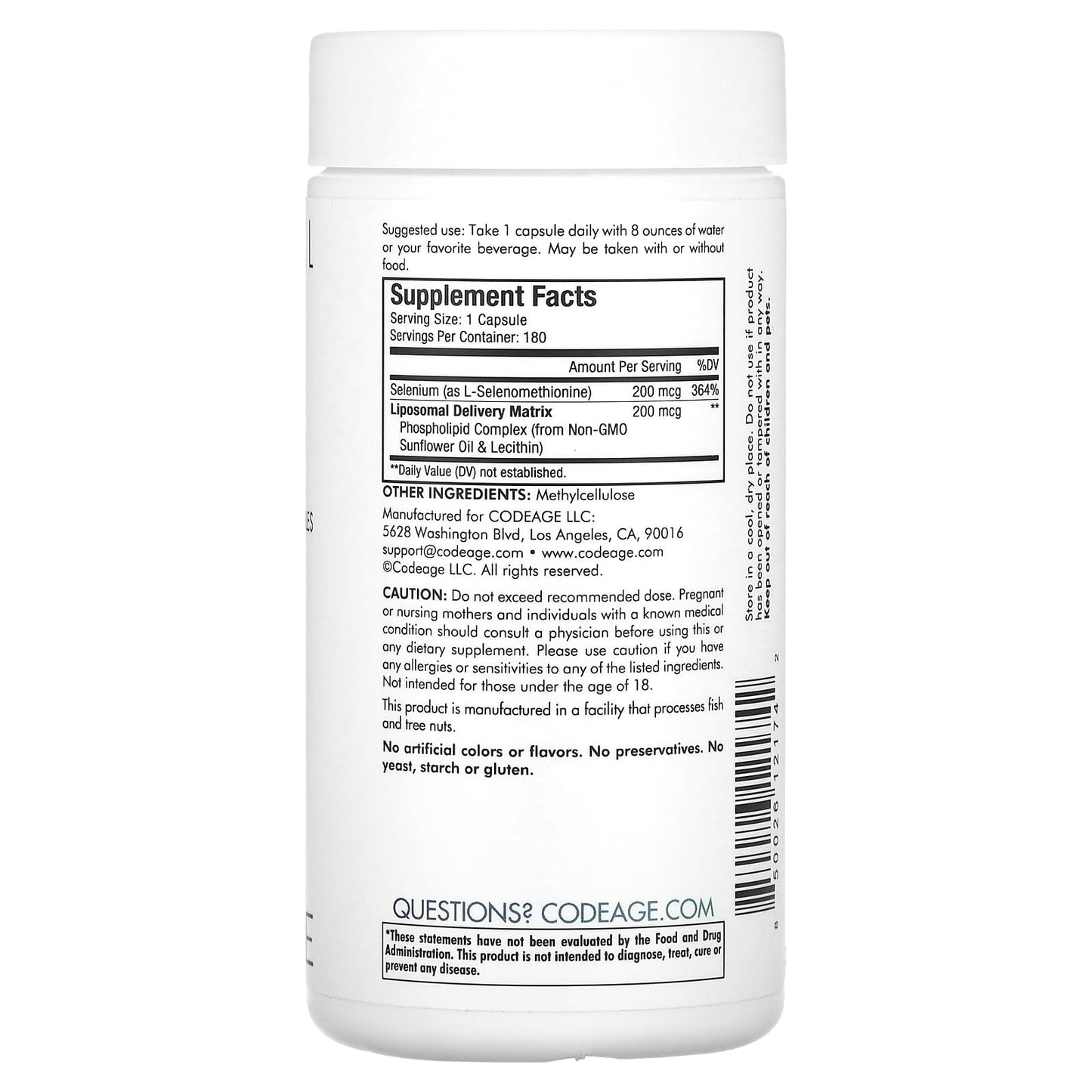 Codeage, Liposomal Selenium, 180 Capsules UPC 850026121742 | HiLife Vitamins