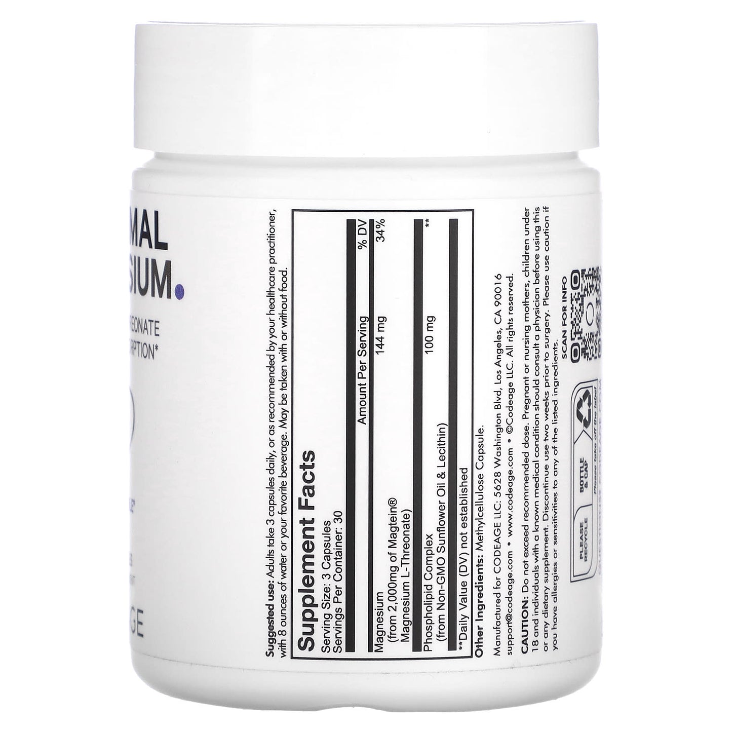 Codeage, Liposomal Magnesium L-Threonate, 90 Capsules UPC 850049609258 | HiLife Vitamins