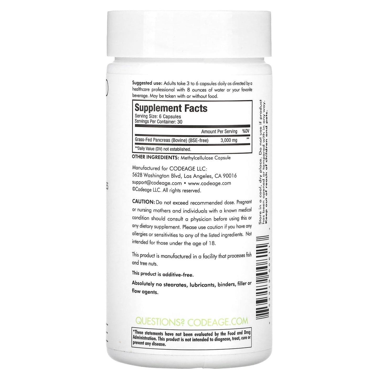 Codeage, Beef Pancreas, 180 capsules UPC 853919008113 | HiLife Vitamins