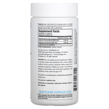 Codeage, Beef Thymus, 180 capsules UPC 853919008151 | HiLife Vitamins