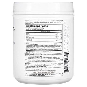 Codeage, Multi Collagen Chocolate, 1 Scoop powder UPC 853919008199 | HiLife Vitamins