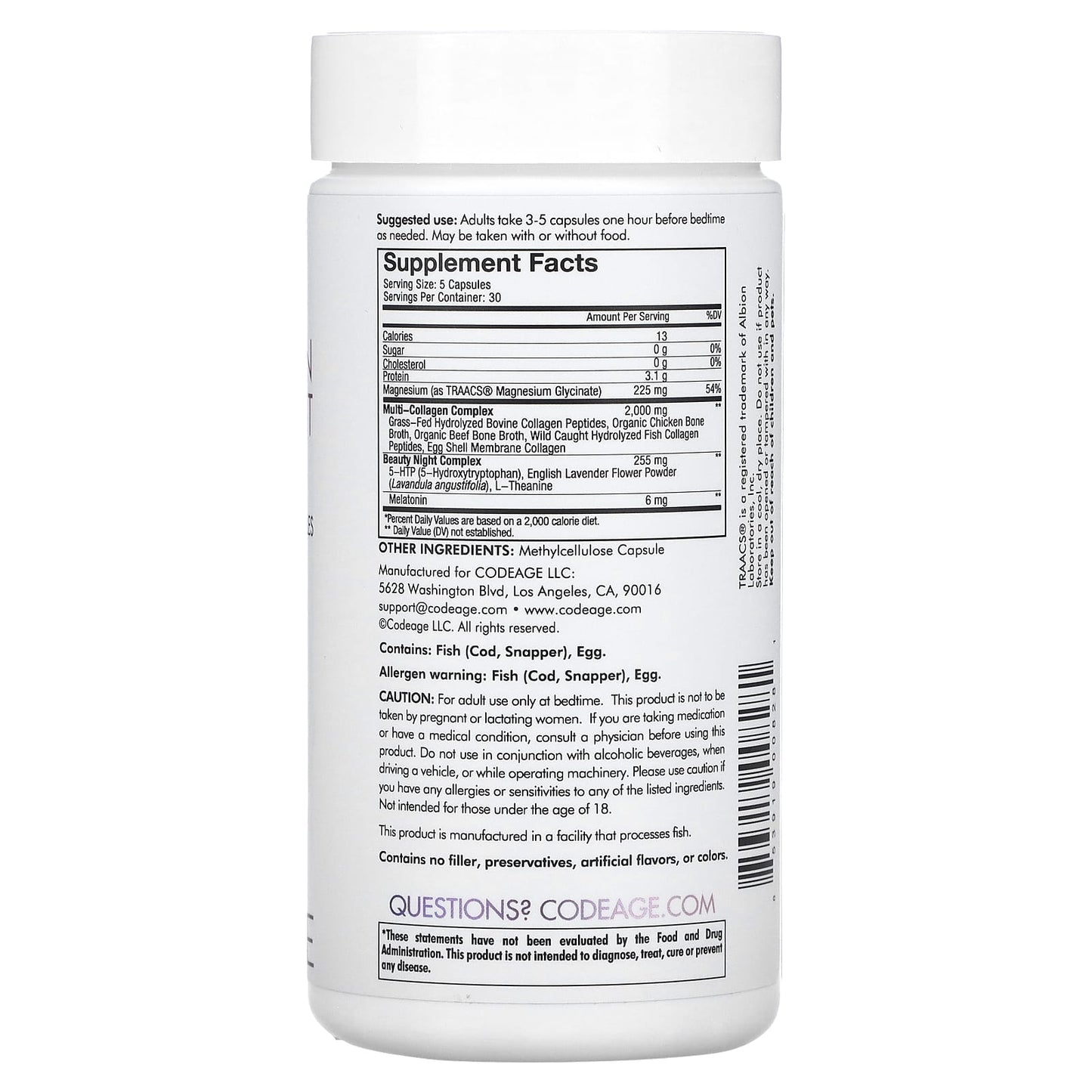 Codeage, Multi Collagen Beauty Night, 150 capsules UPC 853919008281 | HiLife Vitamins