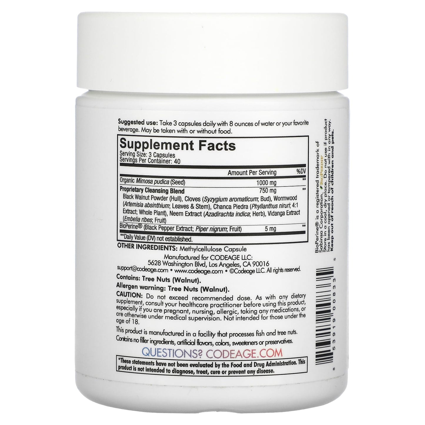 Codeage, Mimosa Pudica Seed, 120 capsules UPC 853919008335 | HiLife Vitamins