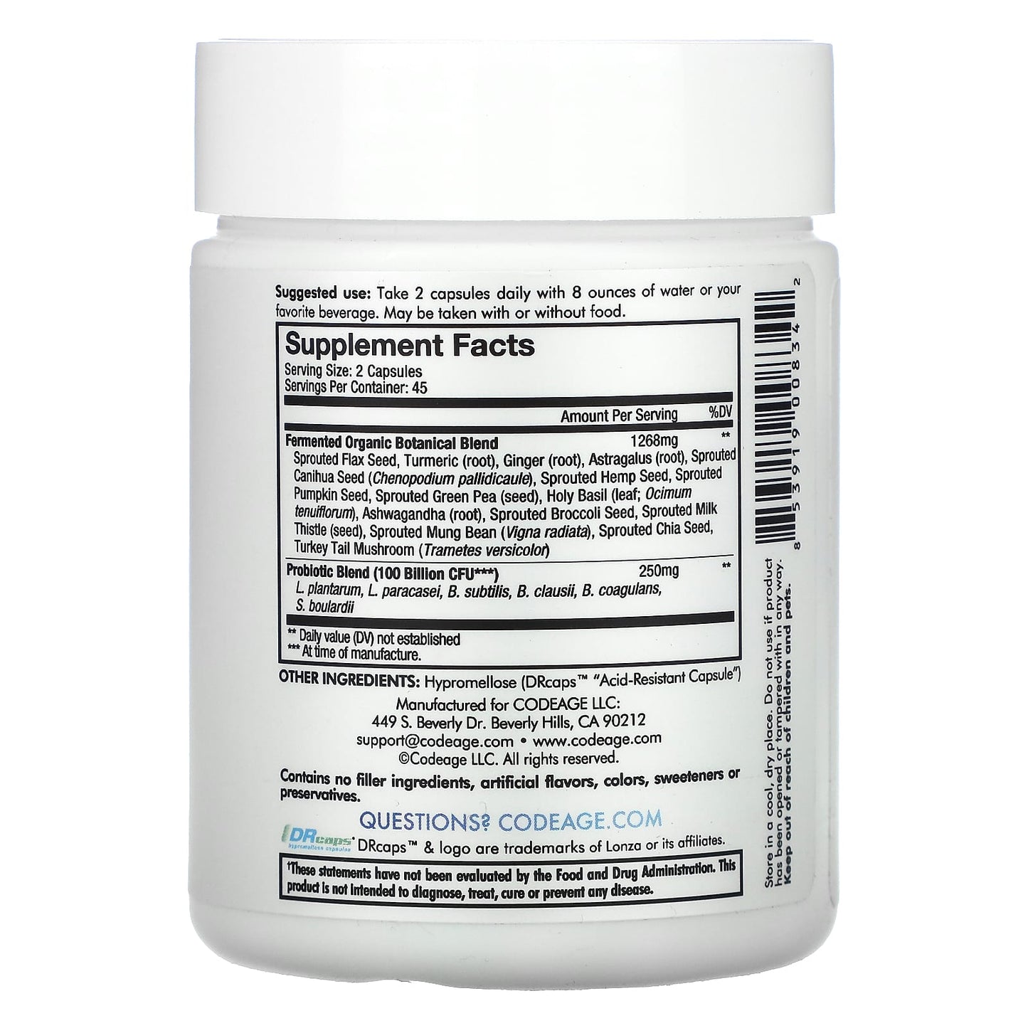Codeage, SBO Probiotic 100, 90 capsules UPC 853919008342 | HiLife Vitamins