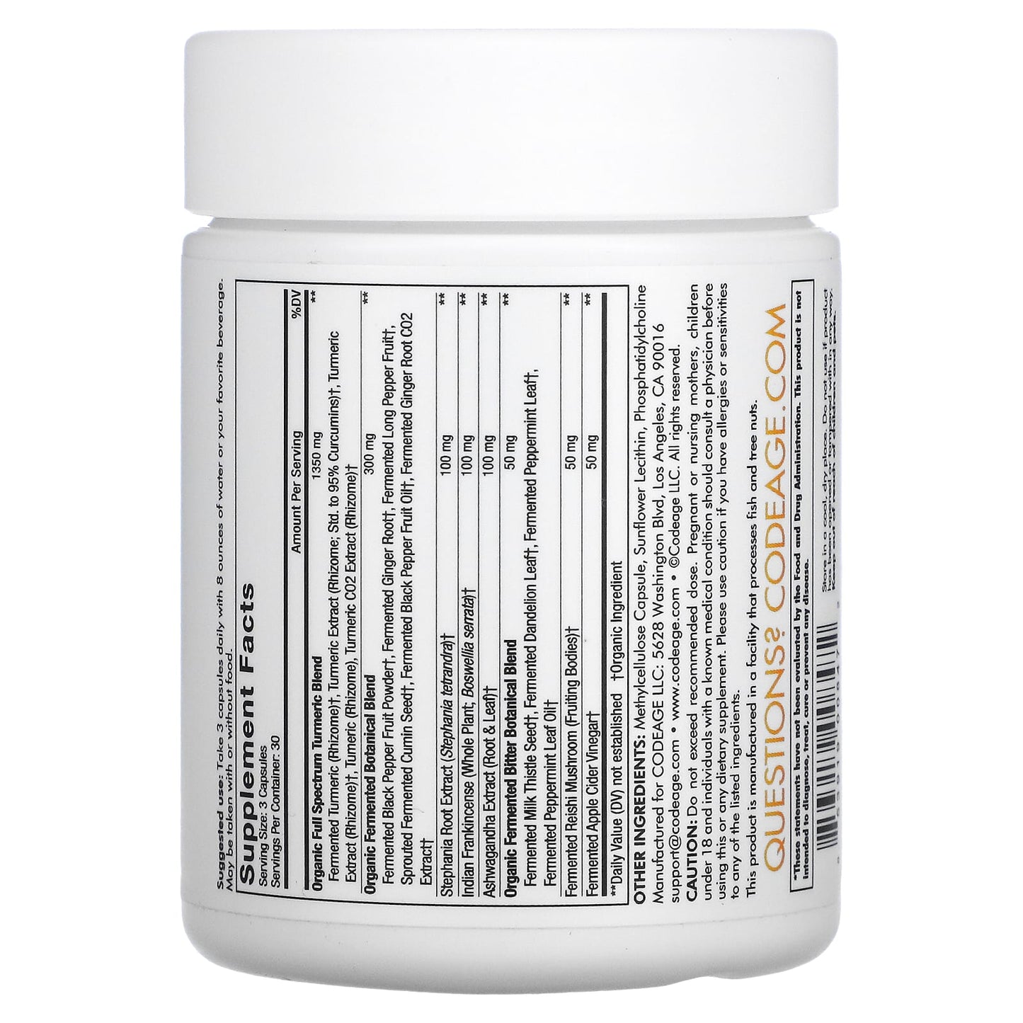Codeage, Fermented Turmeric, 90 capsules UPC 853919008472 | HiLife Vitamins