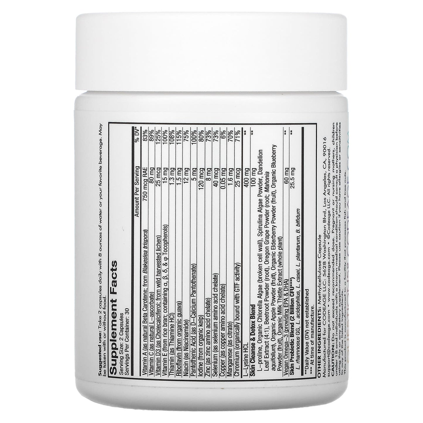 Codeage, Teen Clearface+, 60 capsules UPC 853919008779 | HiLife Vitamins