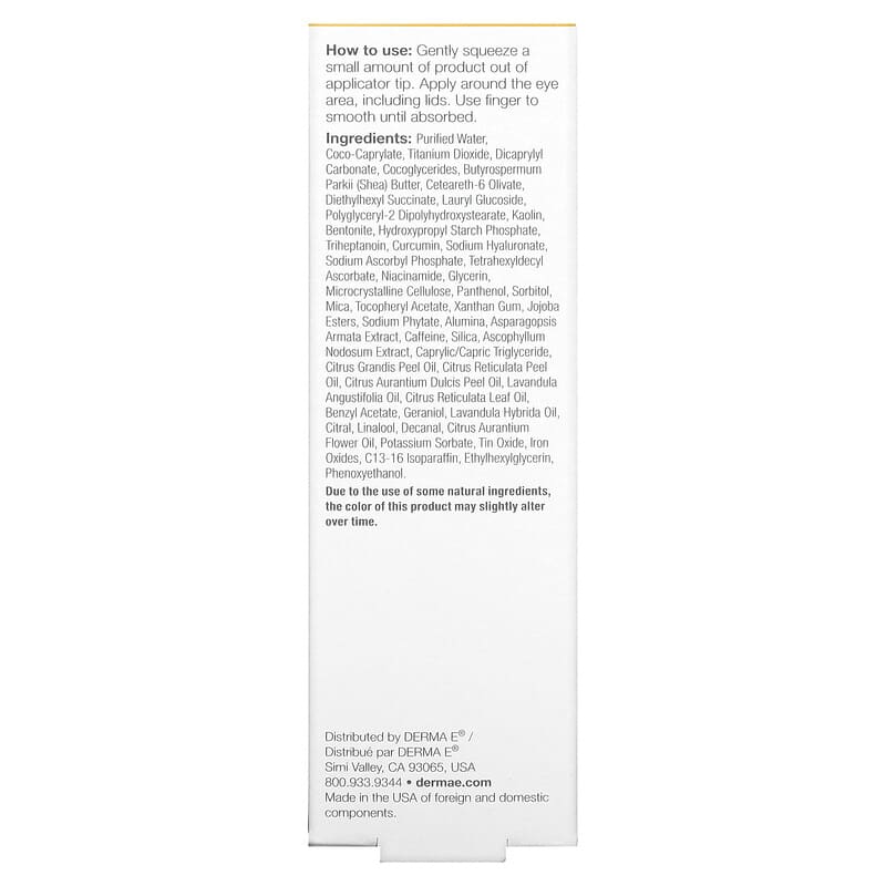 DERMA E., Vitamin C, No Dark Circles Perfecting Eye Cream, 1/2 oz (14 g) UPC 030985003581 | HiLife Vitamins