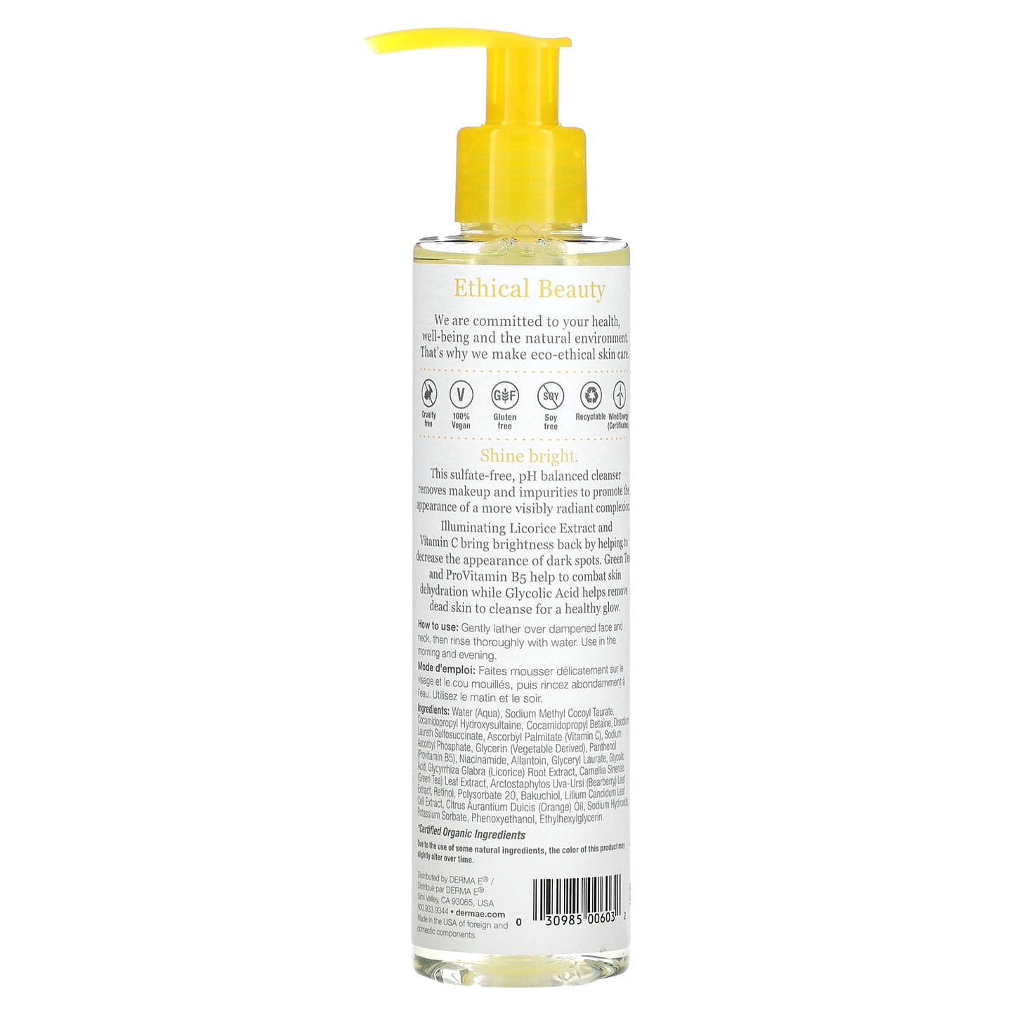 DERMA E., Vitamin C Daily Brightening Cleanse, 6 fl oz (175 ml) UPC 030985006032 | HiLife Vitamins