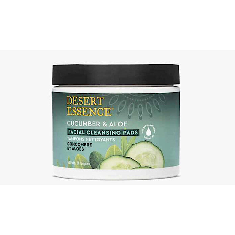 Desert Essence, Facial Cleansing Pads Cucumber + Aloe, 50 Pads UPC 718334332635 | HiLife Vitamins
