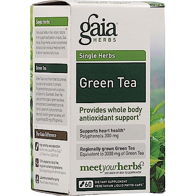 Gaia Herbs, Green Tea, 60 Vegetarian Liquid Phyto-Caps UPC 751063402002 | HiLife Vitamins