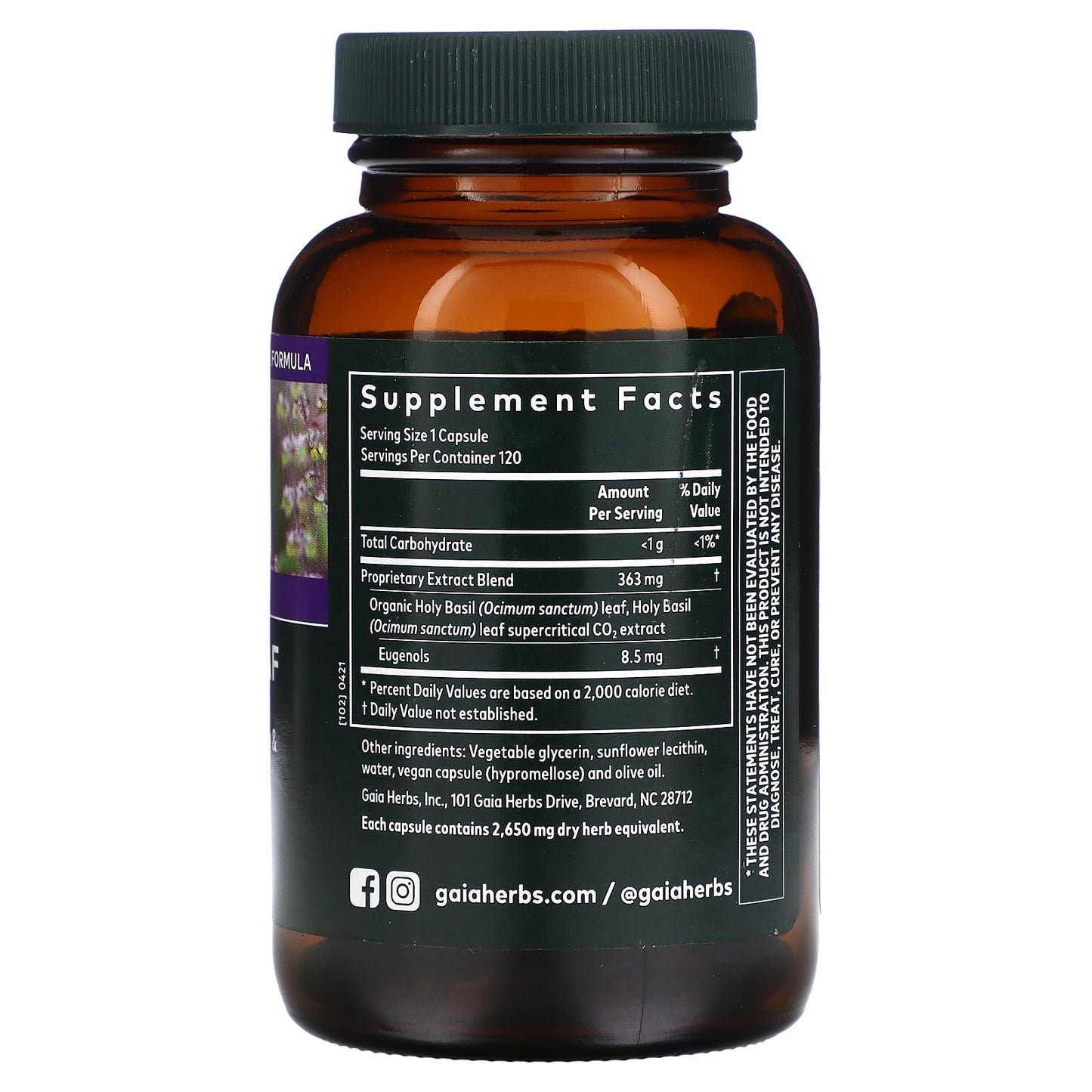 Gaia Herbs, Holy Basil Leaf, 120 Vegan Liquid Phyto-Caps UPC 751063146036 | HiLife Vitamins