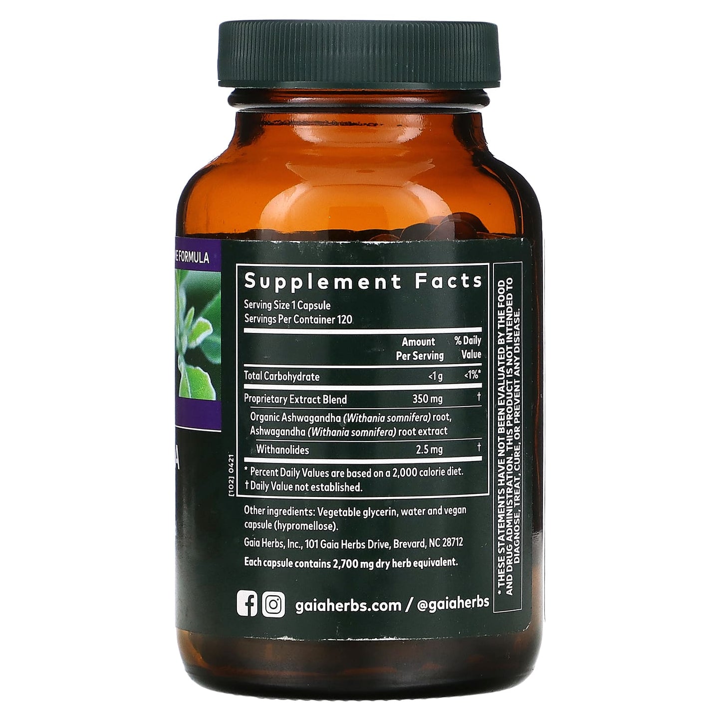 Gaia Herbs, Ashwagandha Root, 120 Vegan Liquid Phyto-Caps UPC 751063150286 | HiLife Vitamins