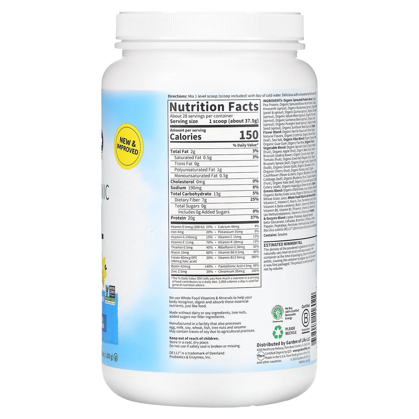 Garden of Life, Raw Organic Meal Vanilla, 34.2 Oz UPC 658010116022 | HiLife Vitamins
