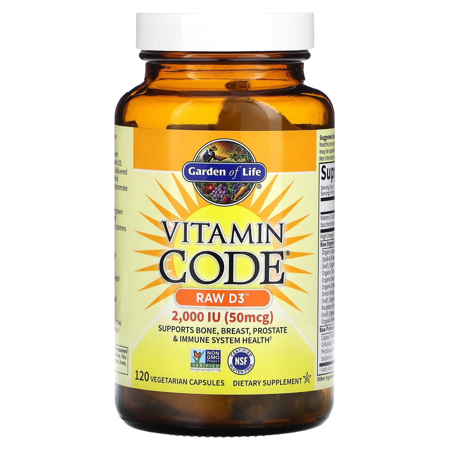 Garden of Life, Vitamin Code RAW D3 2000, 120 Vegetarian Capsules UPC 658010116565 | HiLife Vitamins