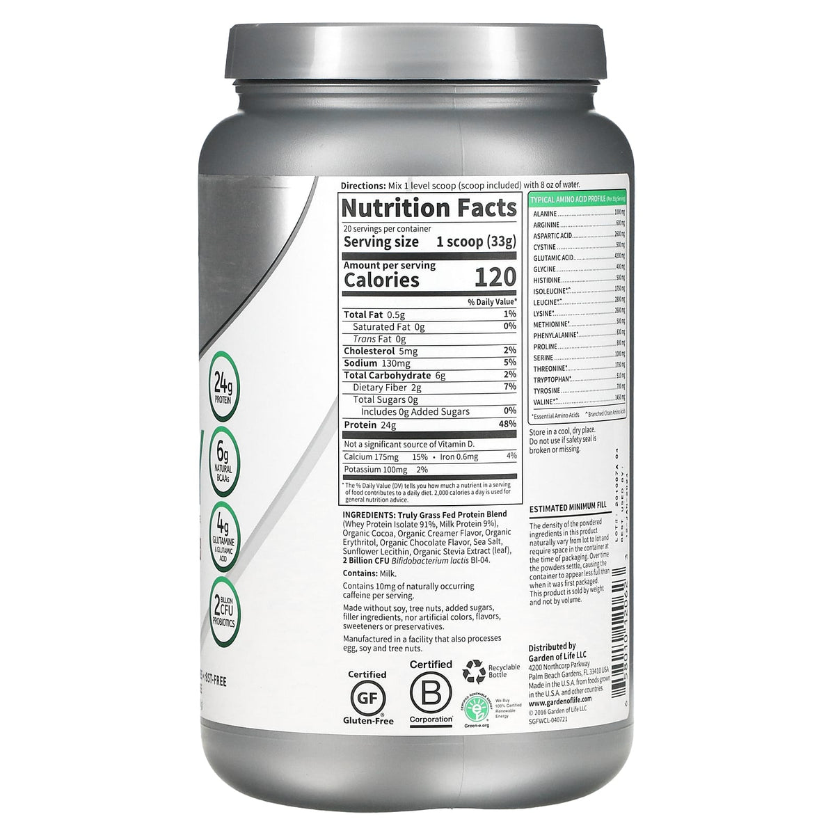 Garden Of Life, Sport GrassFed Whey Protein Chocolate Powder, 23.28 oz