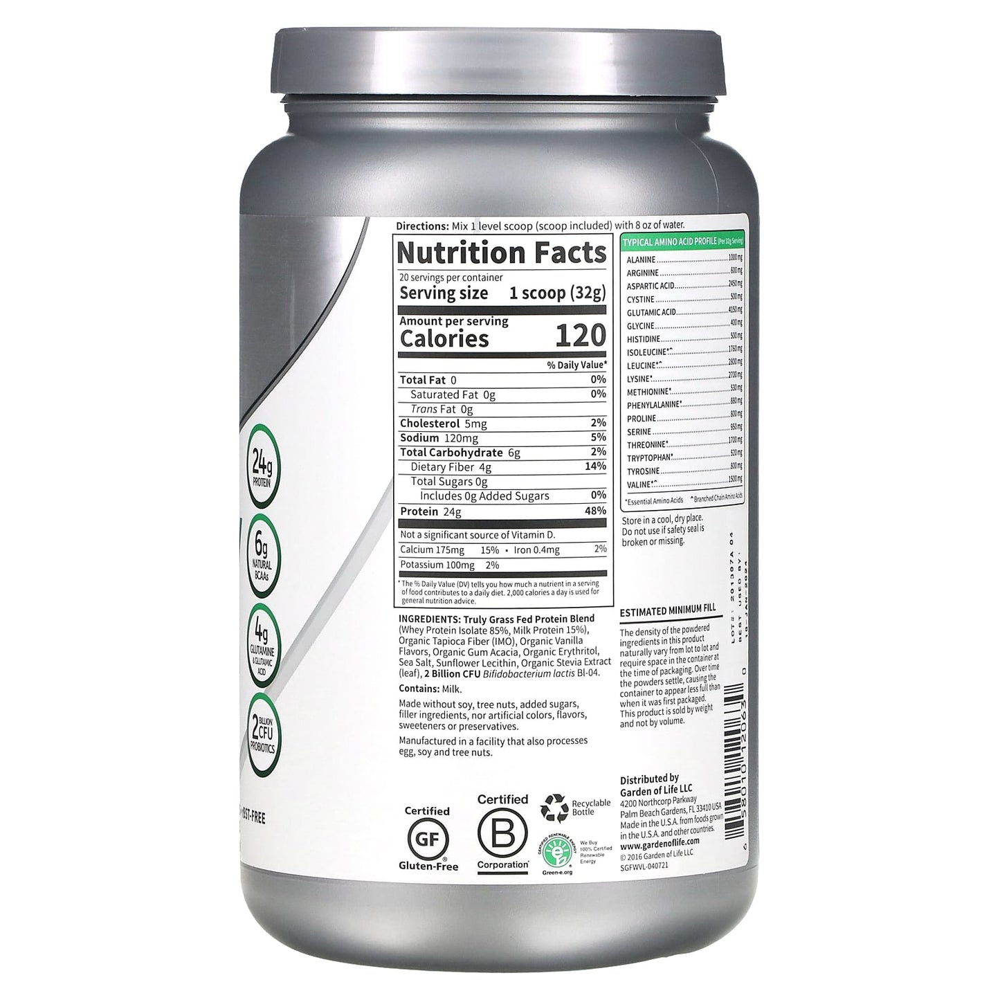 Garden of Life, Sport Grass-Fed Whey Protein Vanilla Powder, 22.57 oz UPC 658010120630 | HiLife Vitamins