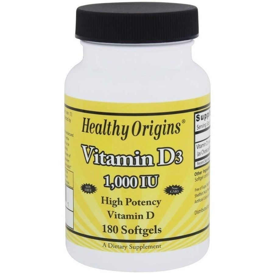 Healthy Origins, Vitamin D3 1000 IU Pure Cold Press Olive Oil, 180 Softgels UPC 603573153151 | HiLife Vitamins