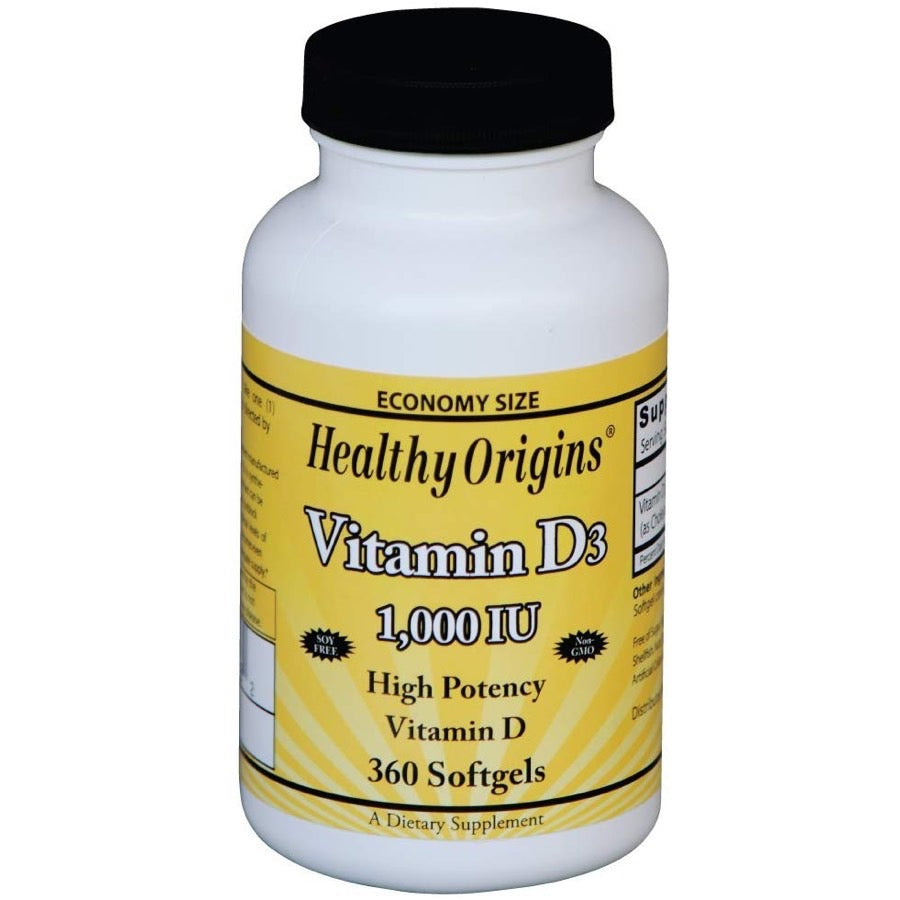Healthy Origins, Vitamin D3 1000 IU Pure Cold Press Olive Oil, 360 Softgels UPC 603573153182 | HiLife Vitamins