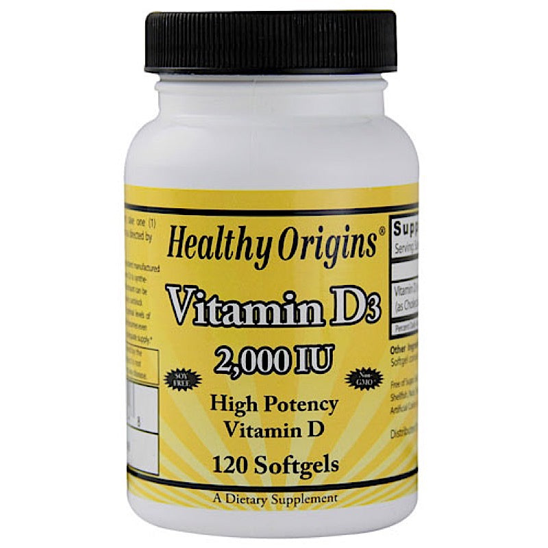 Healthy Origins, Vitamin D3 2000 IU Pure Cold Press Olive Oil, 120 Softgels UPC 603573153748 | HiLife Vitamins