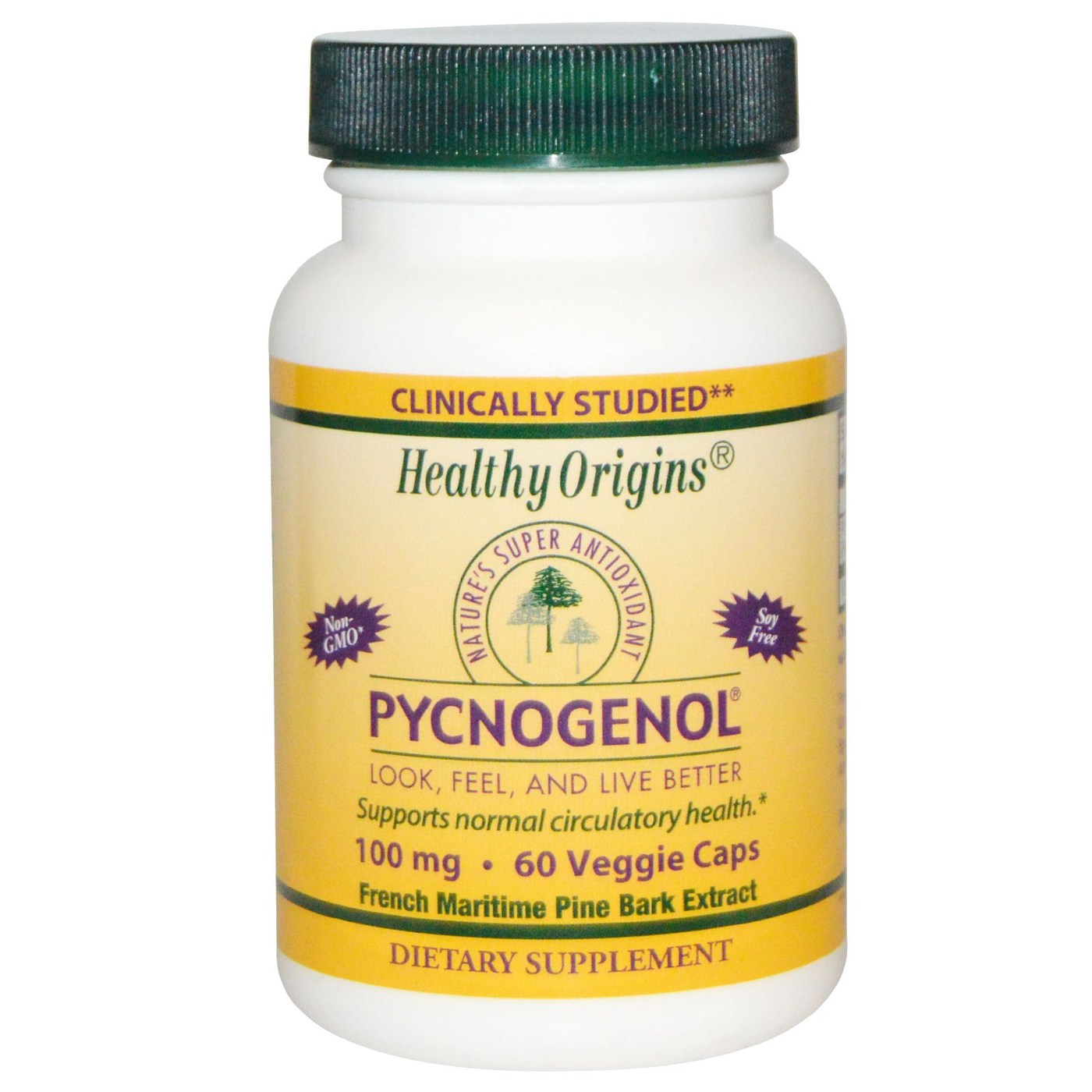 Healthy Origins, Pycnogenol 100 mg, 60 Capsules UPC 603573413729 | HiLife Vitamins