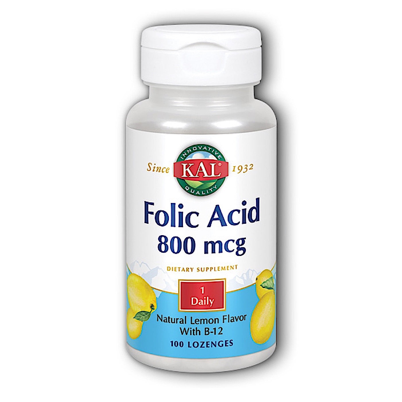 Kal, Folic Acid & B-12 Lemon 800/5mcg, 100 Lozenges UPC 021245678663 | HiLife Vitamins