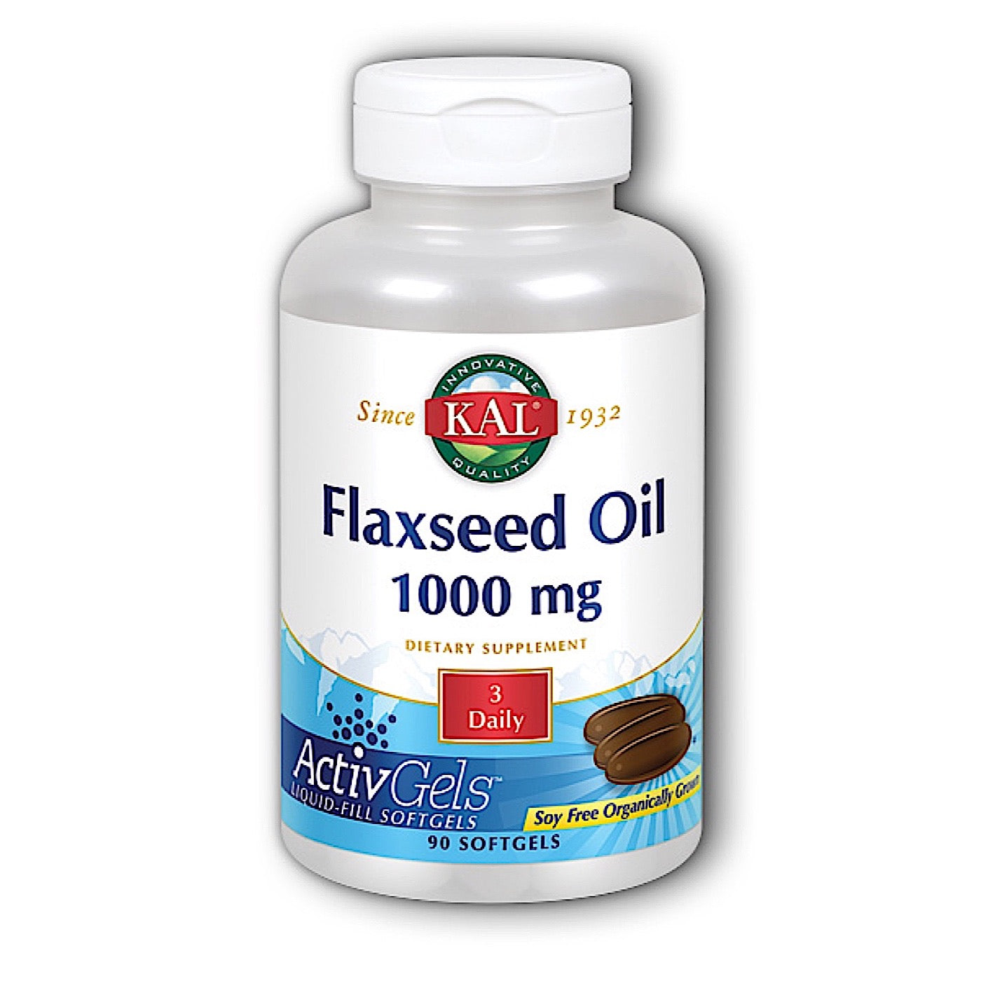 Kal, Flaxseed Oil High Lignan 1000mg, 90 Softgels UPC 021245833420 | HiLife Vitamins