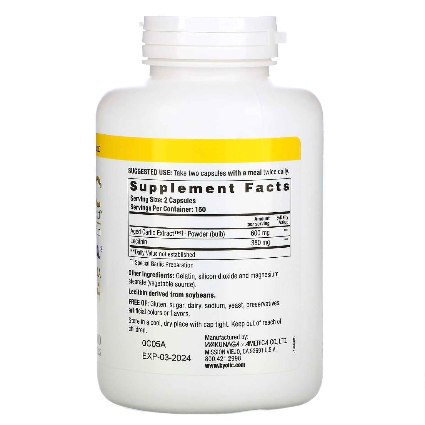 Kyolic, A.g.e. With Lecithin Formula 104, 300 Capsules UPC 023542104432 | HiLife Vitamins