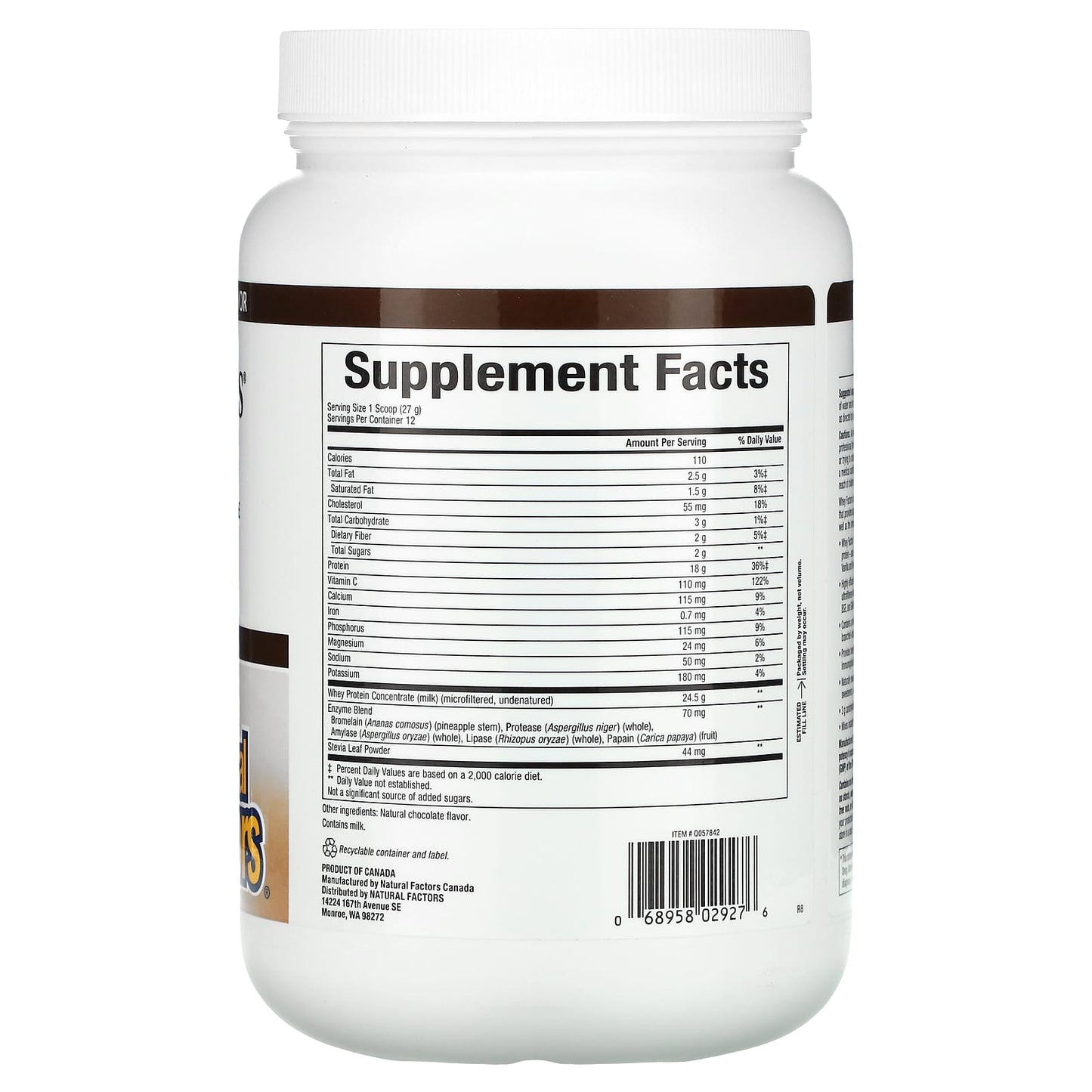 Natural Factors, Whey Factors, Grass Fed Whey Protein, N, 12 Oz UPC 068958029276 | HiLife Vitamins