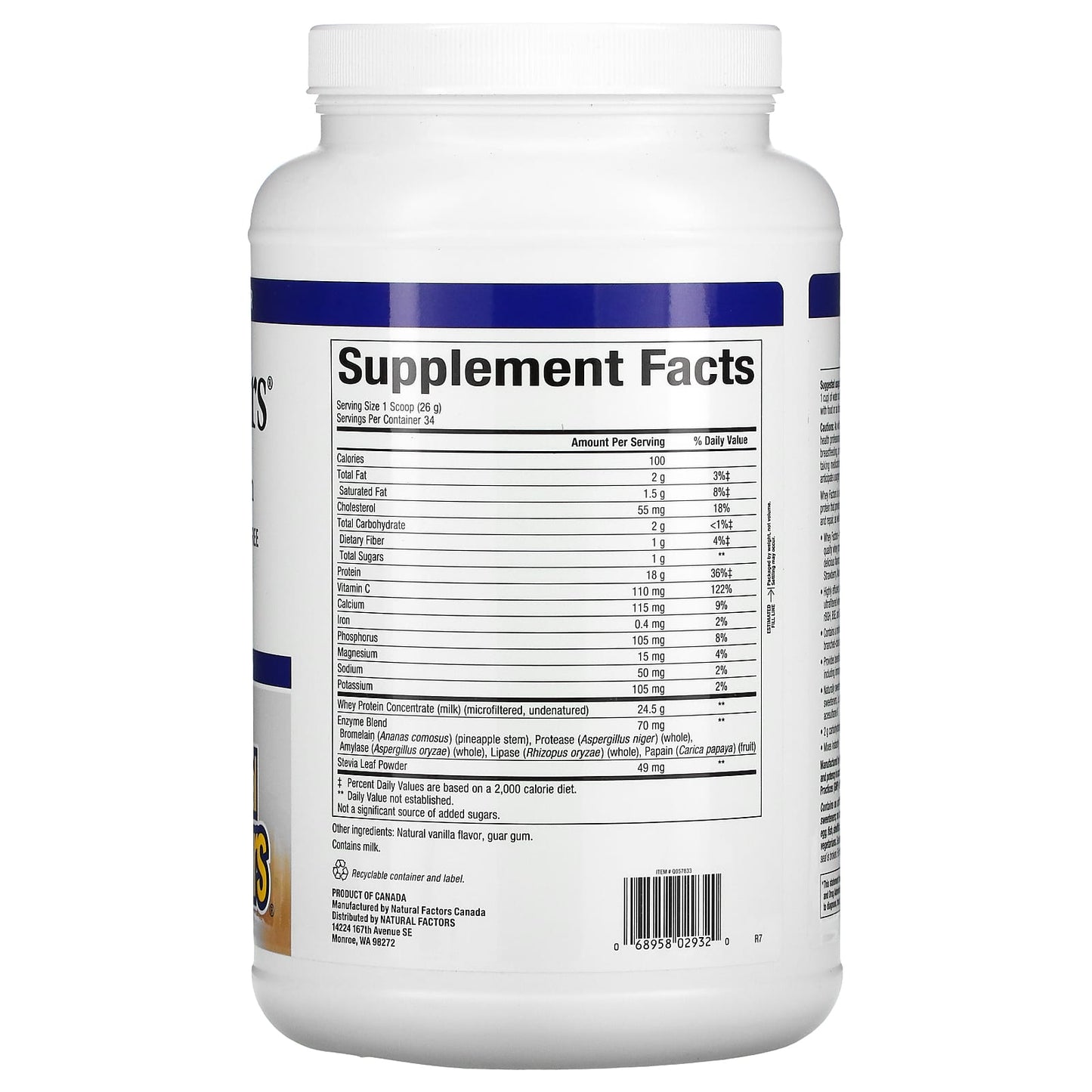 Natural Factors, Whey Factors, Grass Fed Whey Protein, N, 2 Lbs UPC 068958029320 | HiLife Vitamins