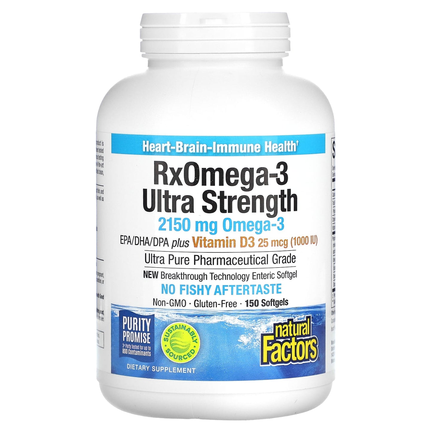 Natural Factors, RxOmega-3 with Vitamin D3, Ultra Streng, 150 Softgels UPC 068958354927 | HiLife Vitamins