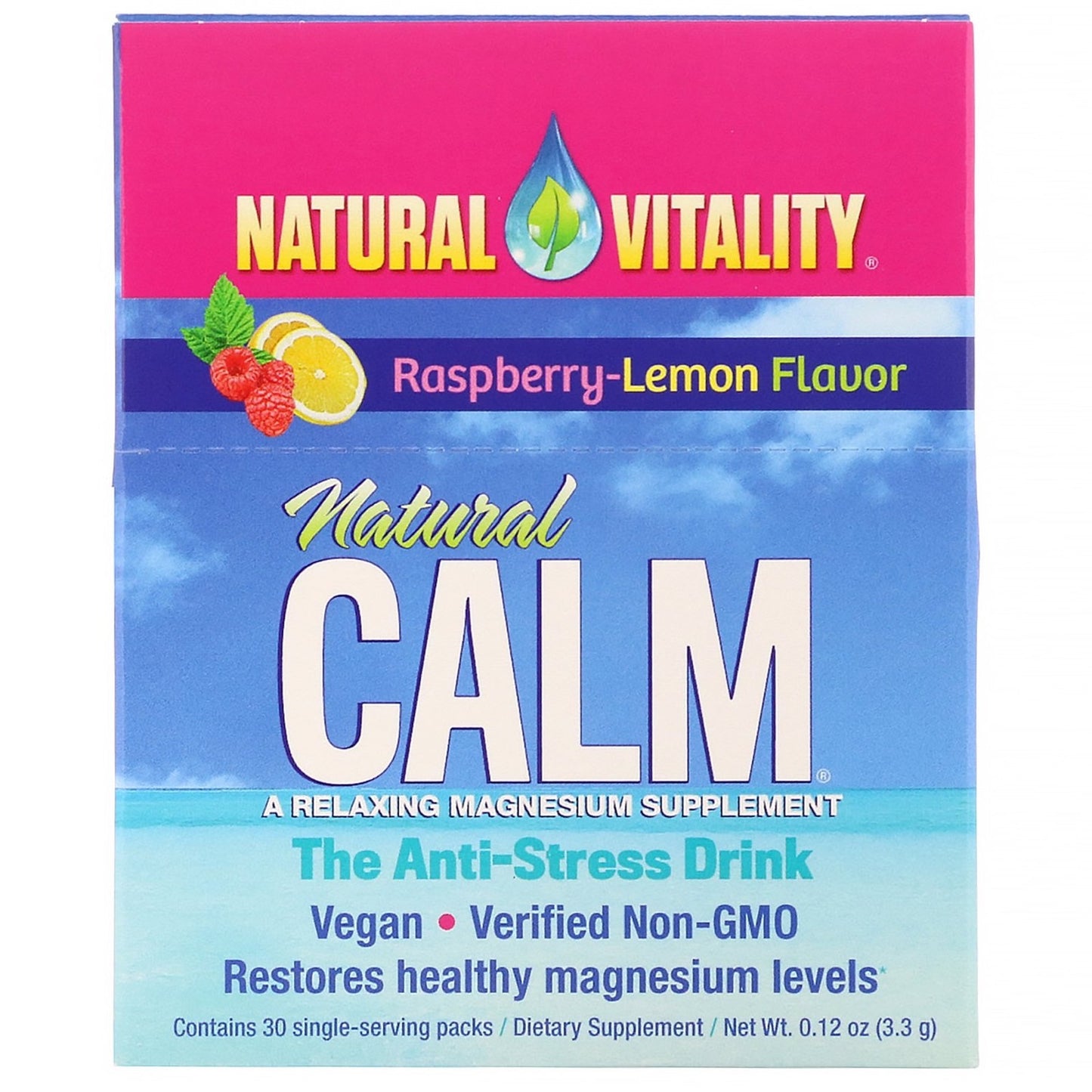 Natural Vitality, Natural Calm Packets-Raspberry Lemon, 30 PK UPC 183405000636 | HiLife Vitamins