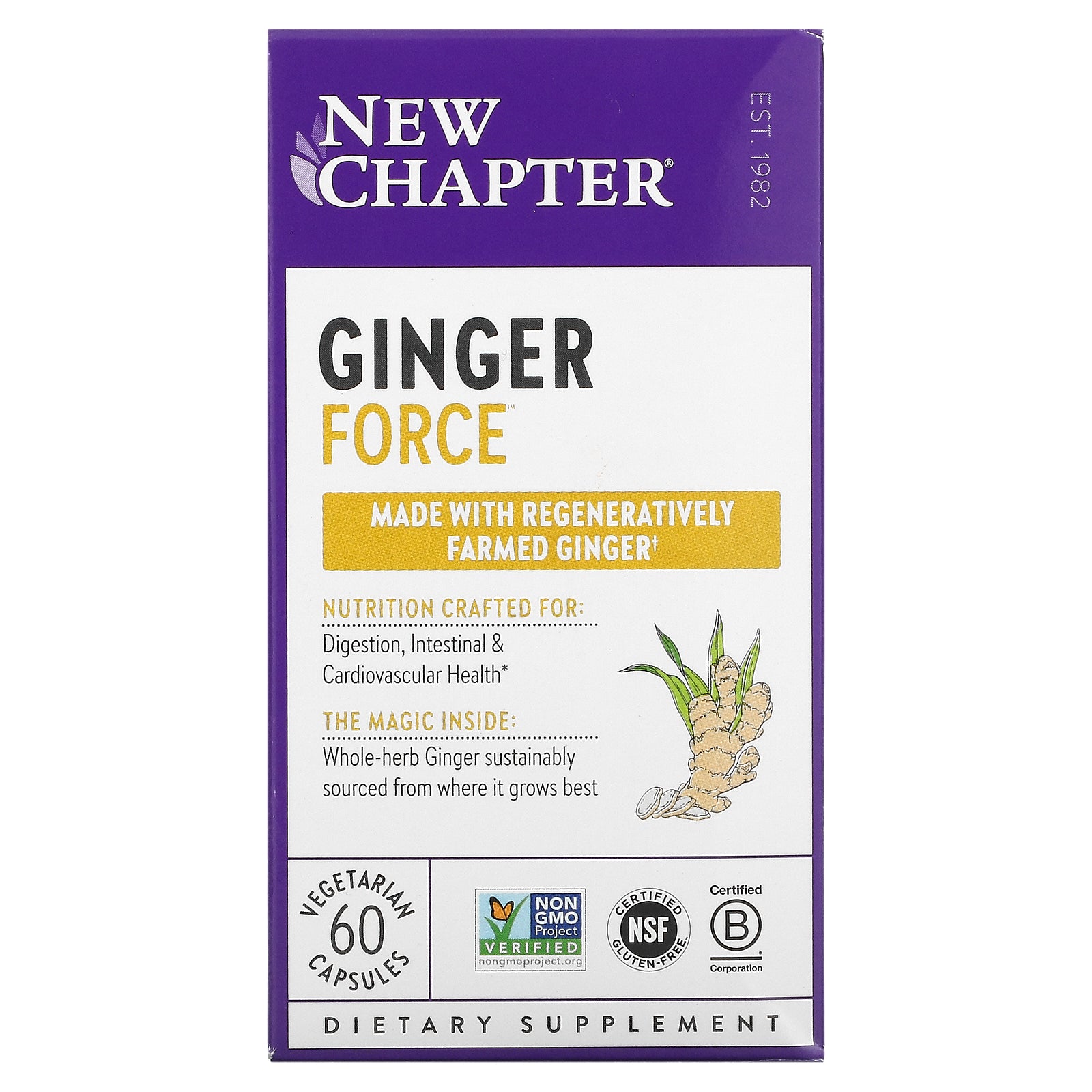 New Chapter, Ginger Force, 60 Vegetarian Capsules UPC 727783900432 | HiLife Vitamins