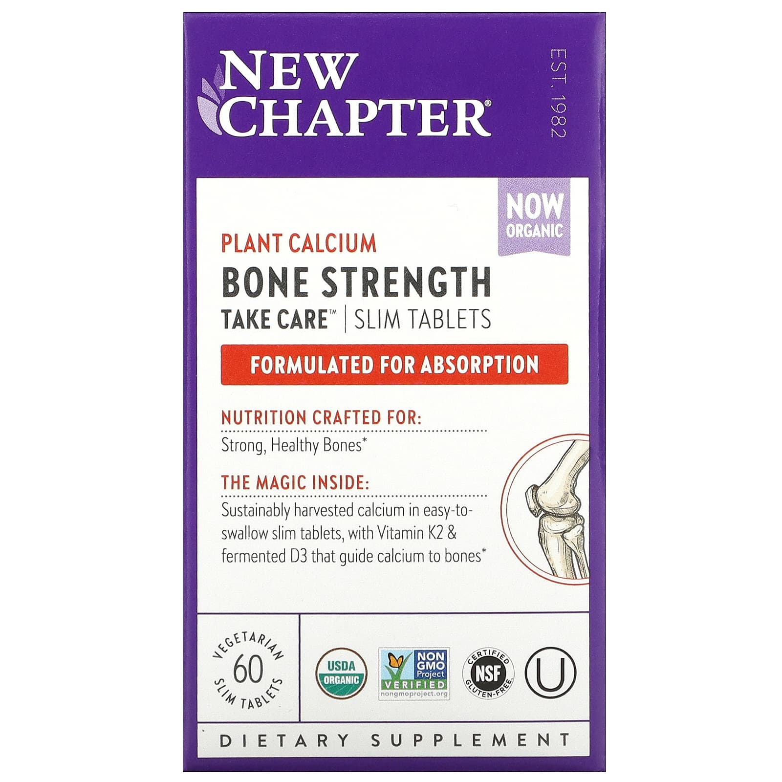 New Chapter, Bone Strength Take Care, Slim Tablets, Plant Calcium, 60 Tablets UPC 727783004079 | HiLife Vitamins