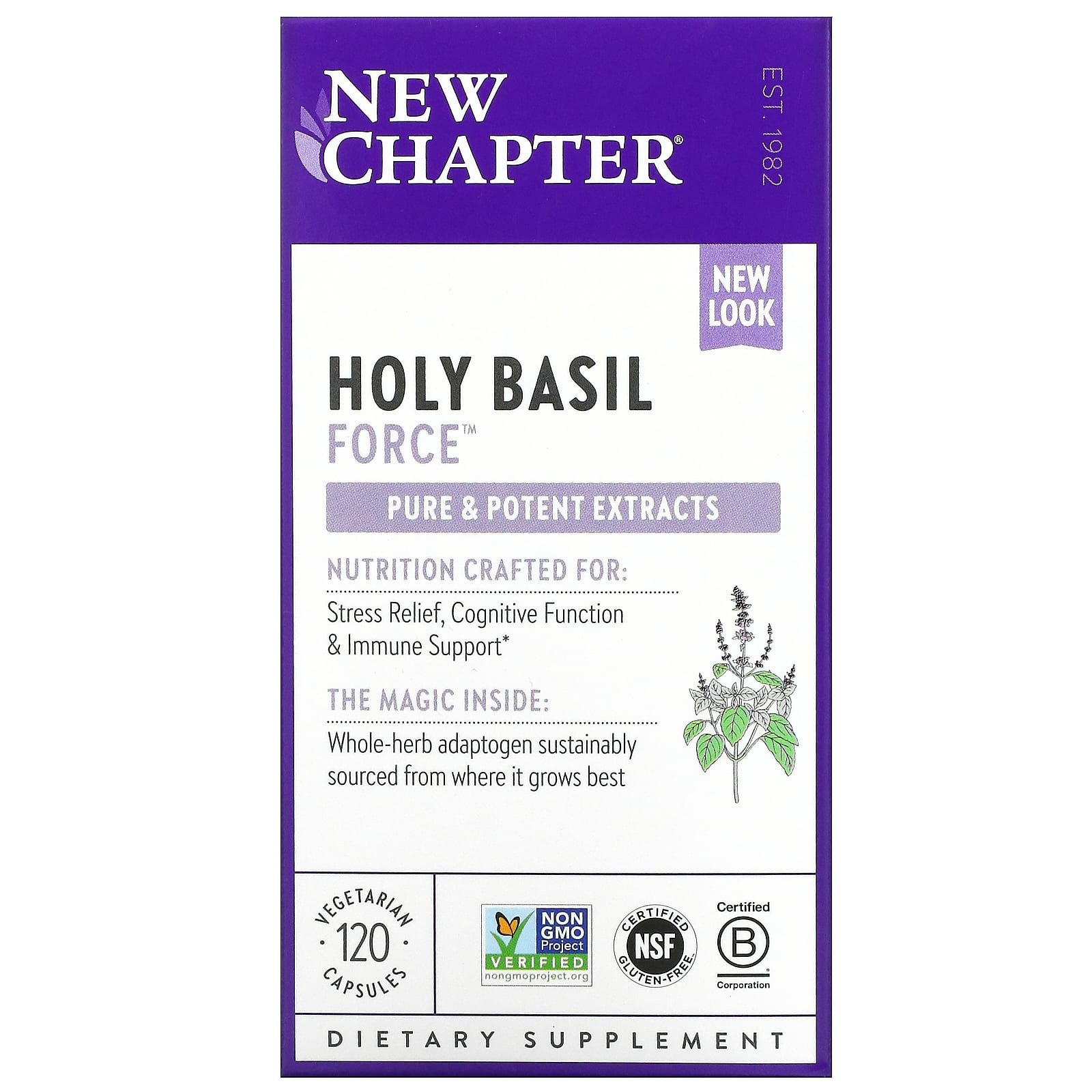 New Chapter, Holy Basil Force, 120 Vegetarian Capsules UPC 727783900890 | HiLife Vitamins