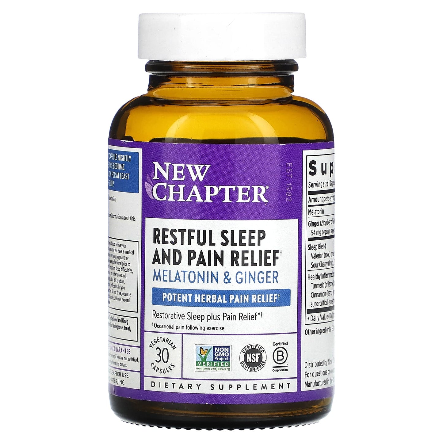 New Chapter, Restful Sleep + Pain, 30 Vegetarian Capsules UPC 727783903433 | HiLife Vitamins