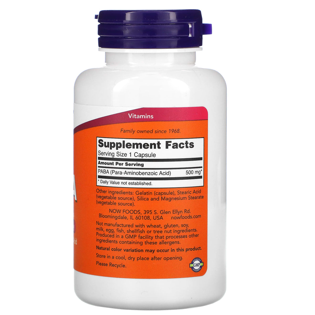 Now Foods, PABA 500mg, 100 Capsules HiLife Vitamins