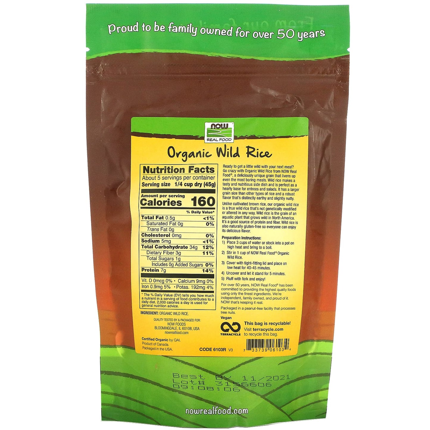 Now Foods, Wild Rice Organic, 8 OZ OZ UPC 733739061034 | HiLife Vitamins