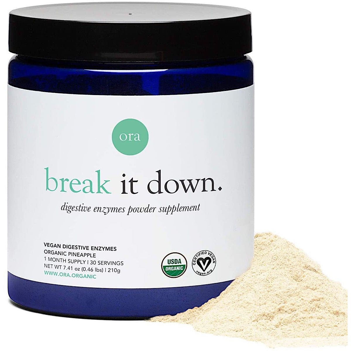 Ora Organic, Break it Down, Organic Digestive Enzymes Powder, Pineapple, 7.41 oz UPC 856720007498 | HiLife Vitamins